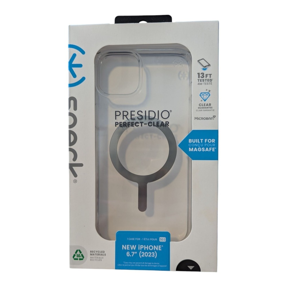 D4. Speck Presidio Perfect-Clear with Chrome MagSafe Case For iPhone 15/14‎ Plus